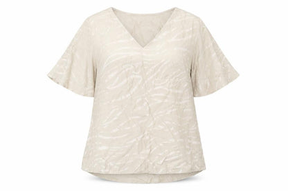F&F Womens Beige Geometric Polyester Basic Blouse Size 10 V-Neck