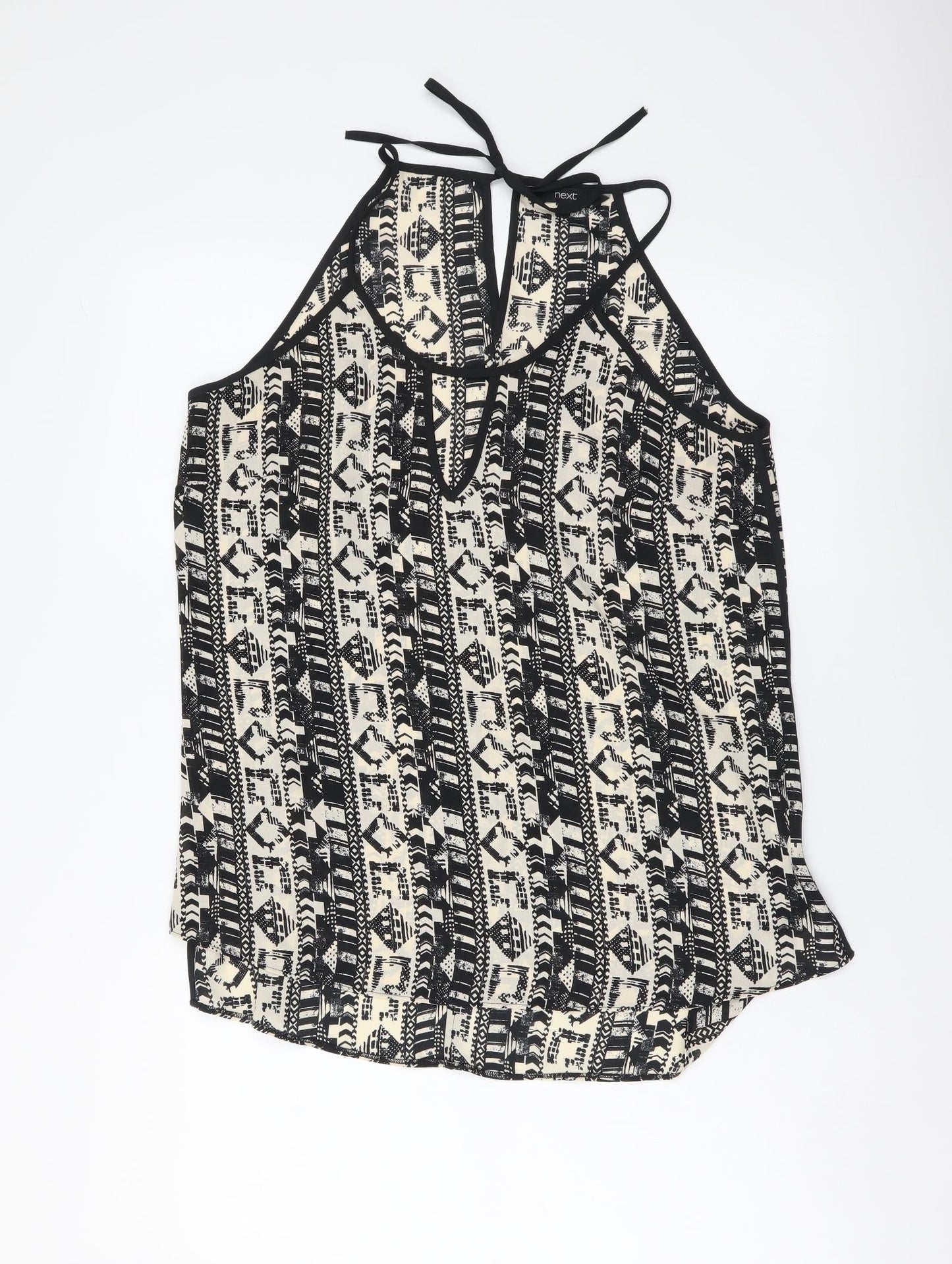 NEXT Womens Black Geometric Polyester Basic Tank Size 10 Round Neck