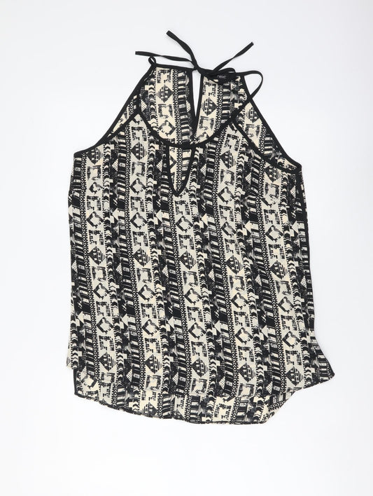 NEXT Womens Black Geometric Polyester Basic Tank Size 10 Round Neck