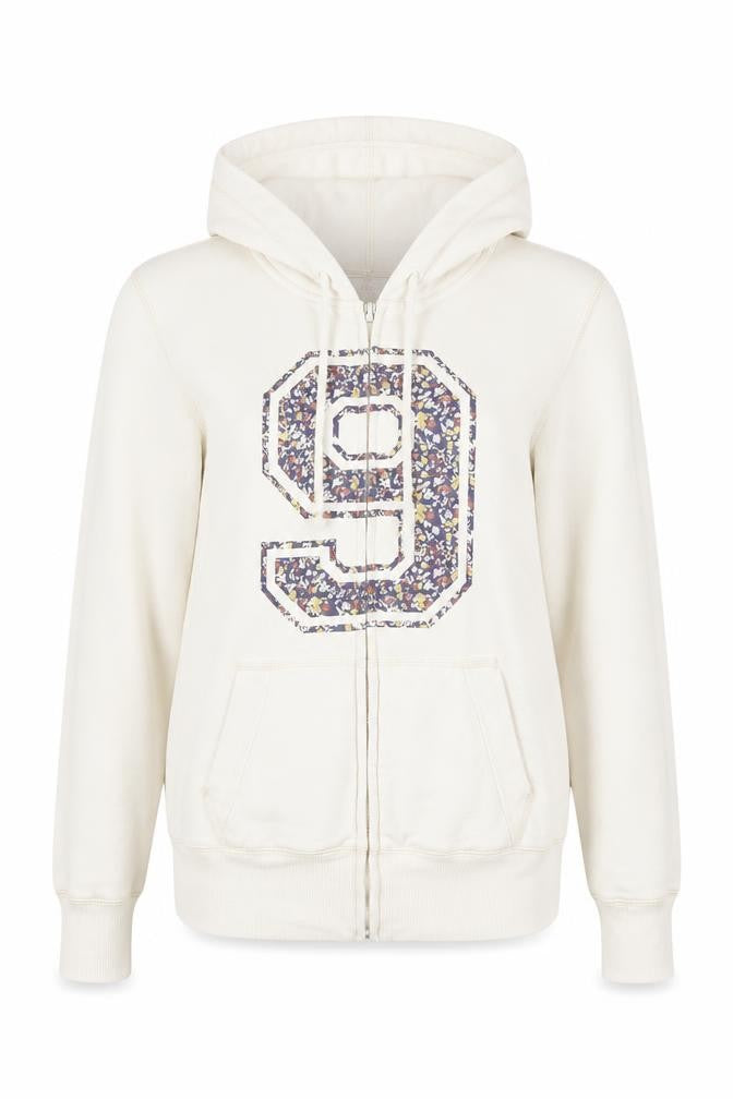 George Womens Ivory Cotton Full Zip Hoodie Size 10 Zip - Flower Detail