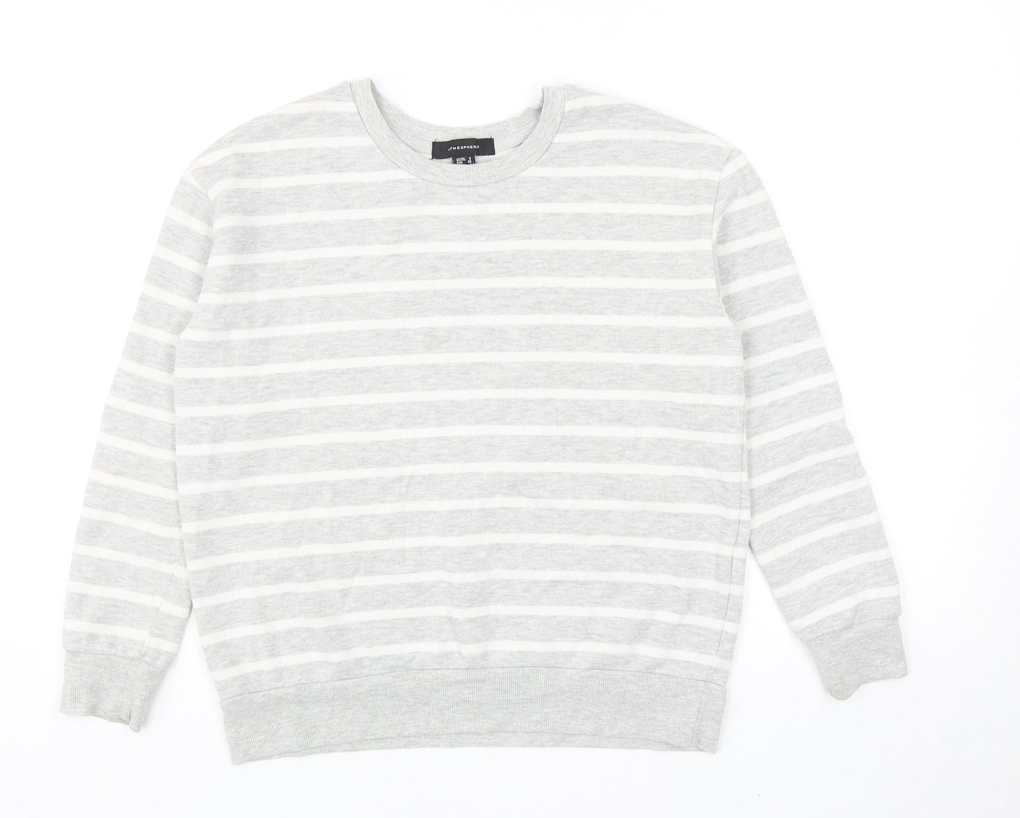 Atmosphere Womens Grey Striped Cotton Pullover Sweatshirt Size 8 Pullover