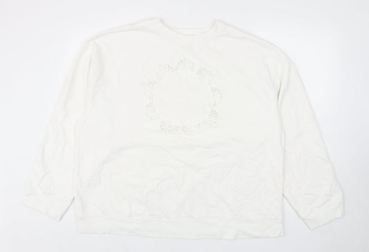 Topshop Womens White Cotton Pullover Sweatshirt Size L Pullover - Flower Detail