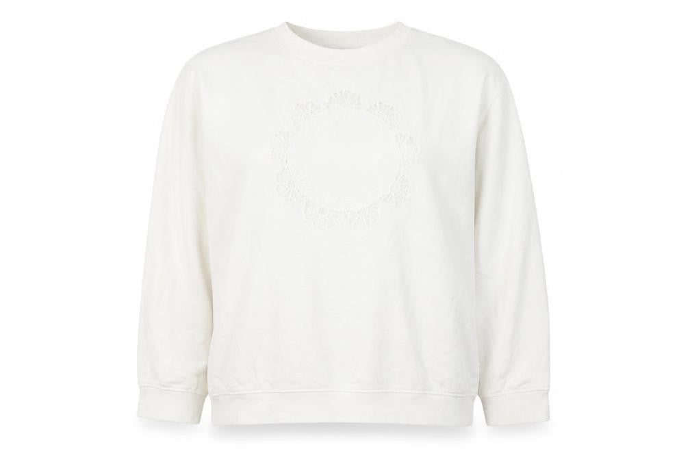 Topshop Womens White Cotton Pullover Sweatshirt Size L Pullover - Flower Detail