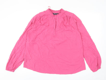 Marks & Spencer Womens Pink Viscose Basic Blouse Size 8 V-Neck