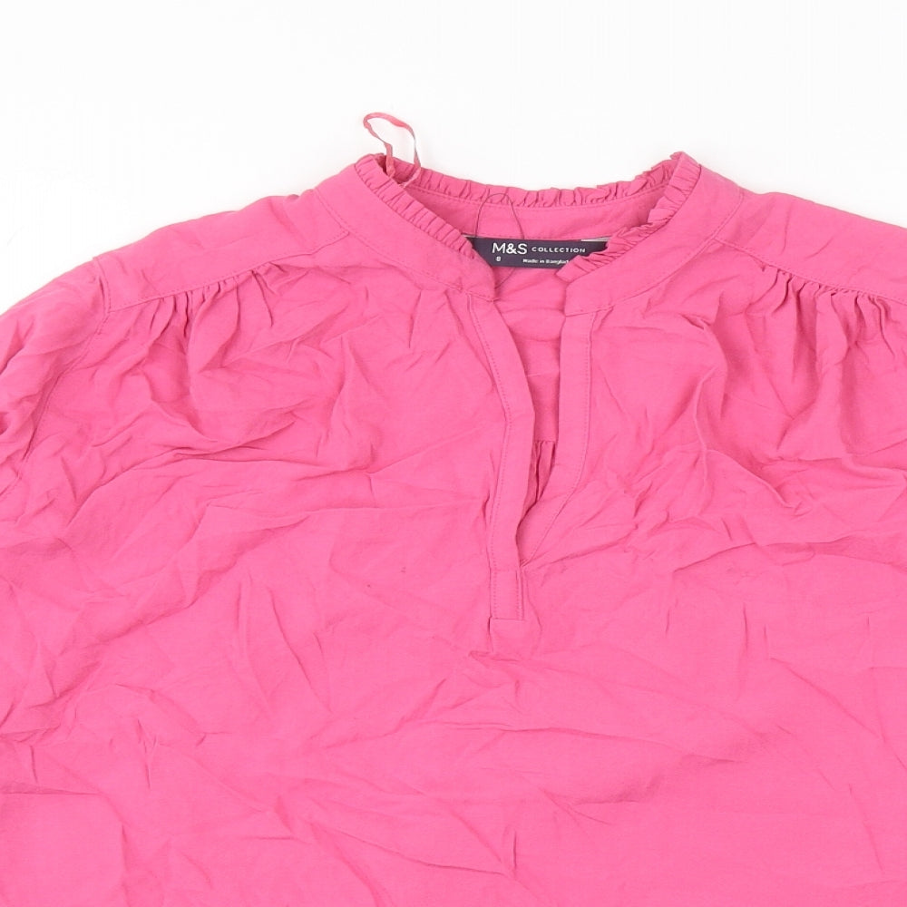 Marks and Spencer Womens Pink Viscose Basic Blouse Size 8 V-Neck