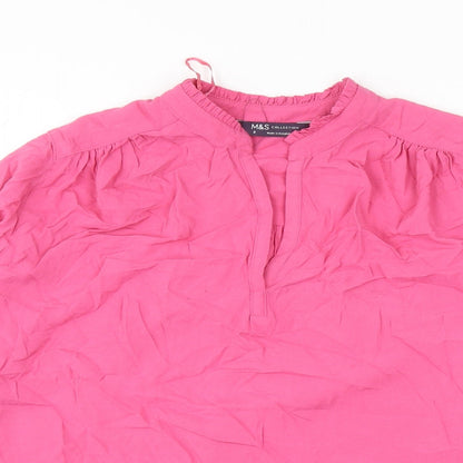 Marks & Spencer Womens Pink Viscose Basic Blouse Size 8 V-Neck