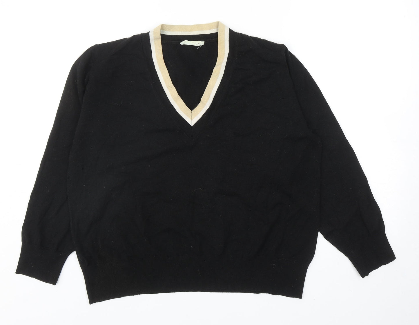 MNG Womens Black V-Neck Acrylic Pullover Jumper Size L