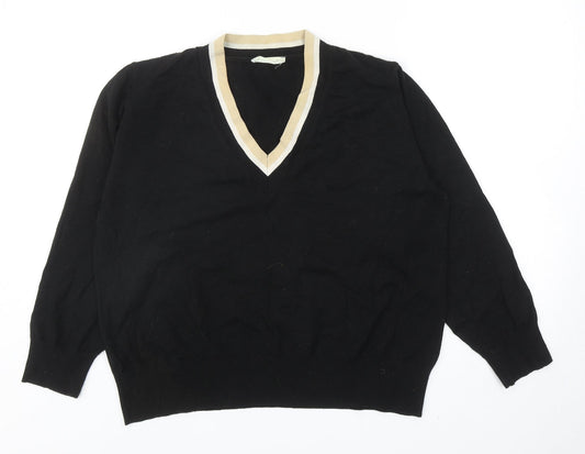 MNG Womens Black V-Neck Acrylic Pullover Jumper Size L