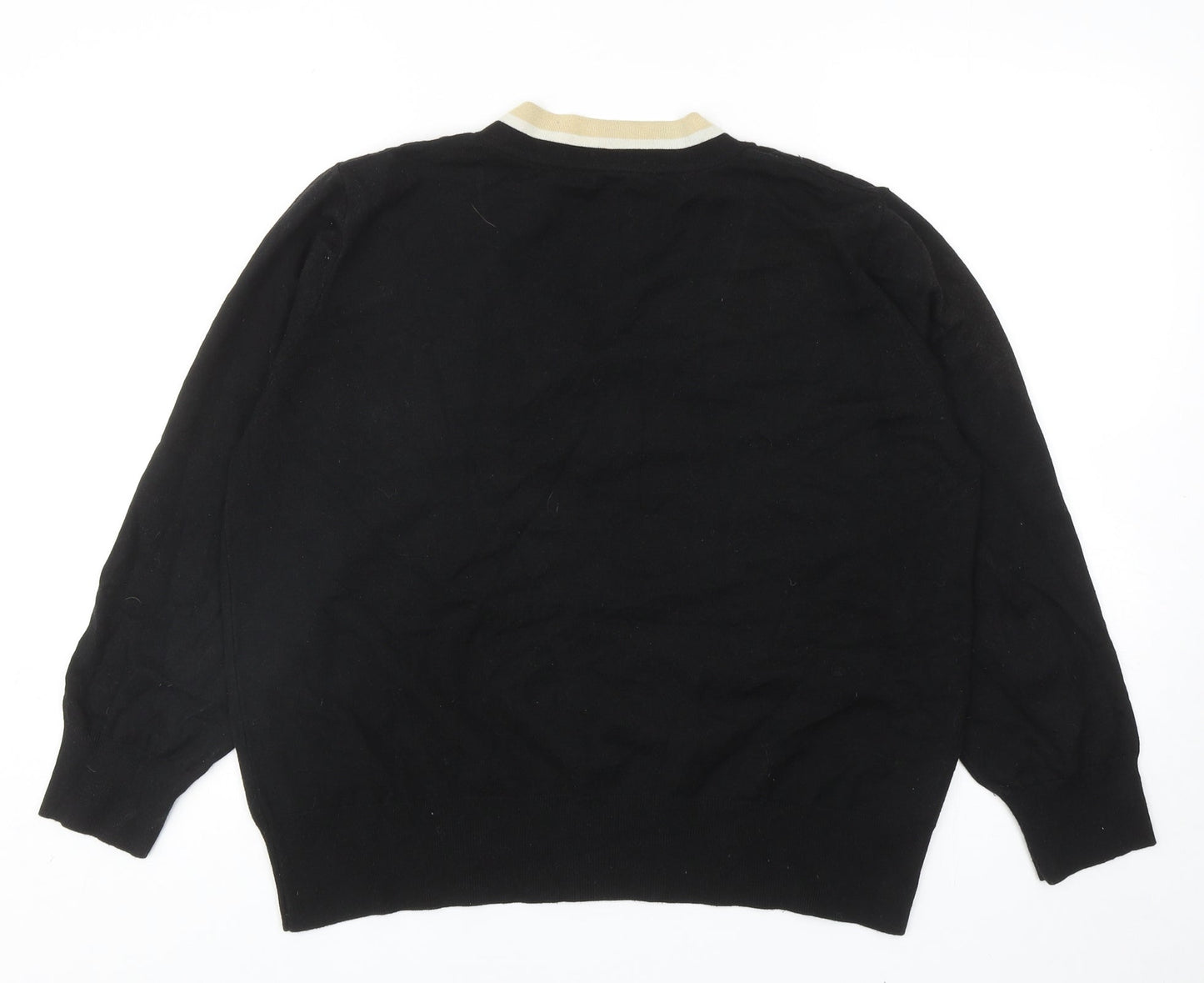 MNG Womens Black V-Neck Acrylic Pullover Jumper Size L