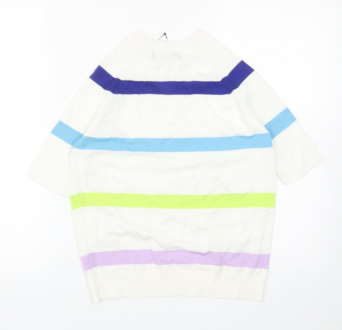 Marks and Spencer Womens White Round Neck Striped Cotton Pullover Jumper Size S