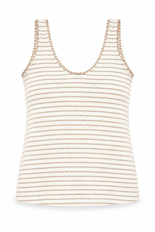 Marks and Spencer Womens Beige Striped Viscose Basic Tank Size 14 Scoop Neck