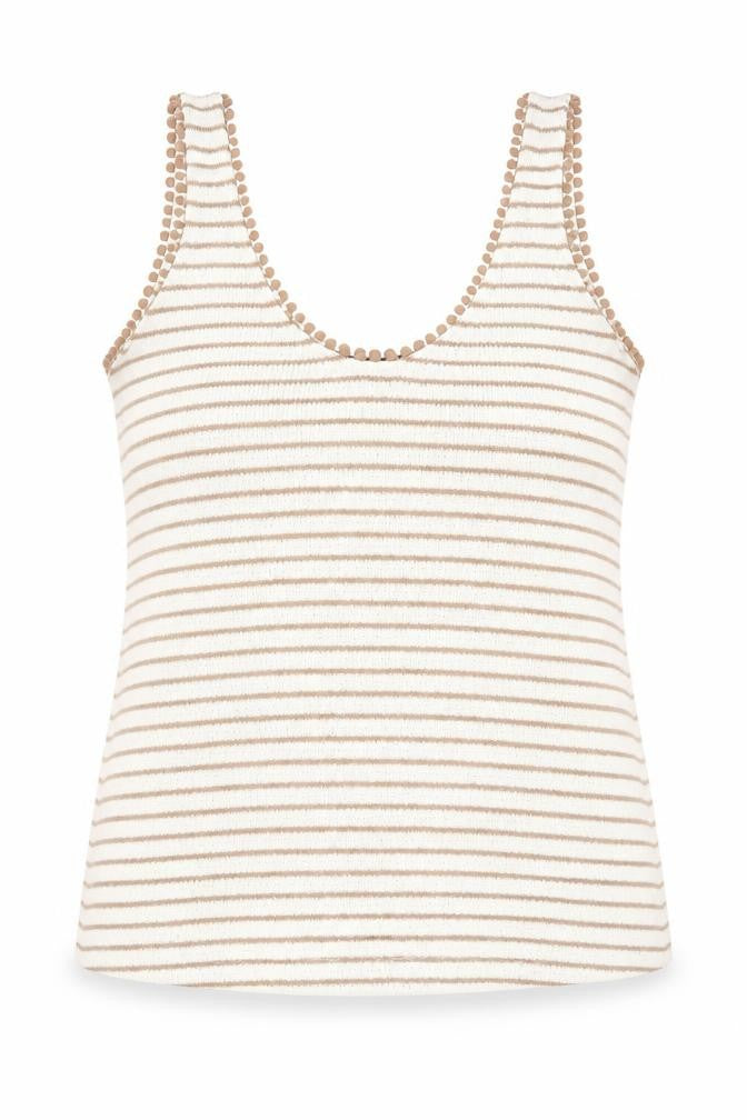Marks & Spencer Womens Beige Striped Viscose Basic Tank Size 14 Scoop Neck