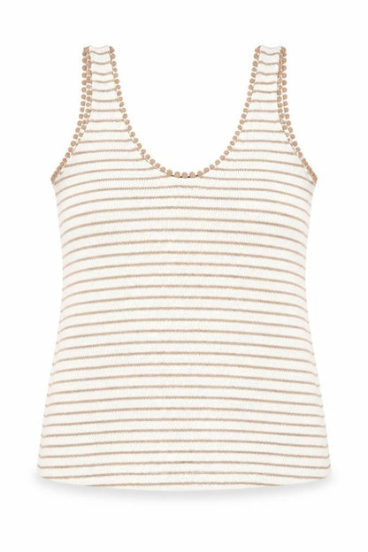 Marks & Spencer Womens Beige Striped Viscose Basic Tank Size 14 Scoop Neck