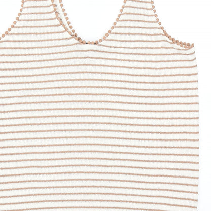 Marks & Spencer Womens Beige Striped Viscose Basic Tank Size 14 Scoop Neck
