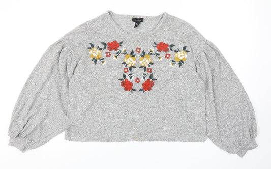 New Look Womens Grey Round Neck Polyester Pullover Jumper Size M - Flower Detail