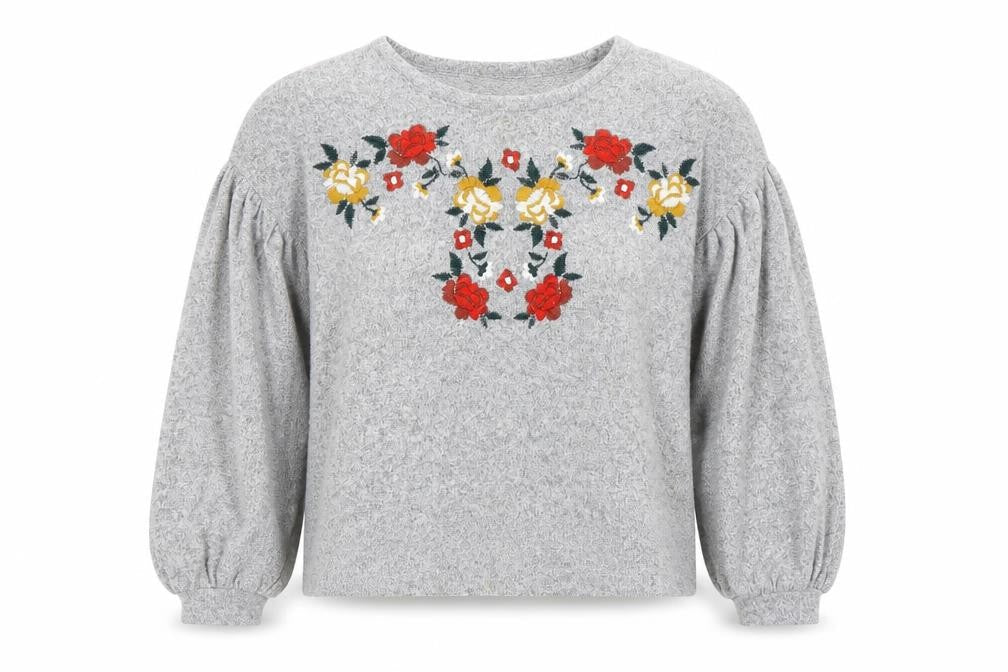 New Look Womens Grey Round Neck Polyester Pullover Jumper Size M - Flower Detail