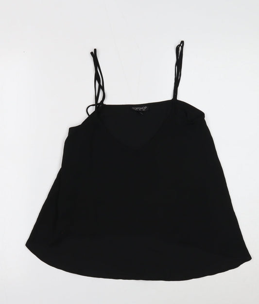 Topshop Womens Black Polyester Basic Tank Size 6 Square Neck