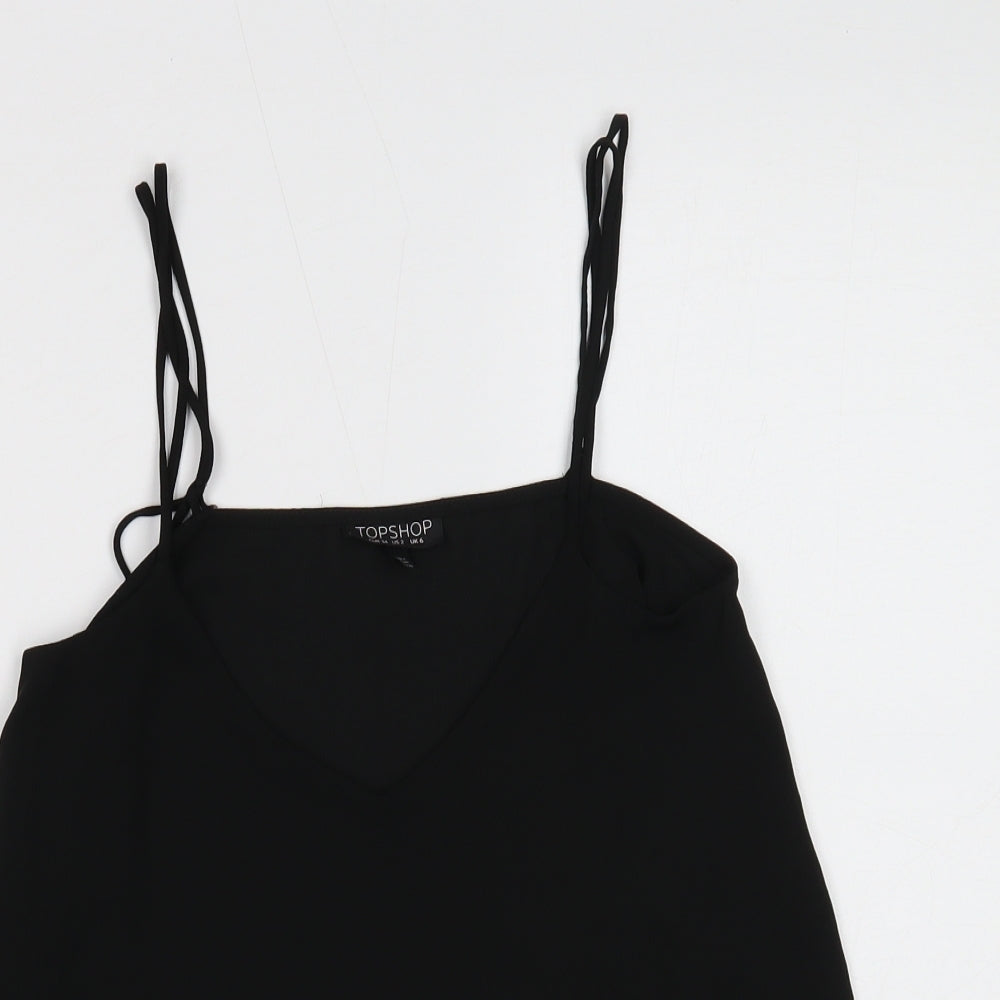Topshop Womens Black Polyester Basic Tank Size 6 Square Neck