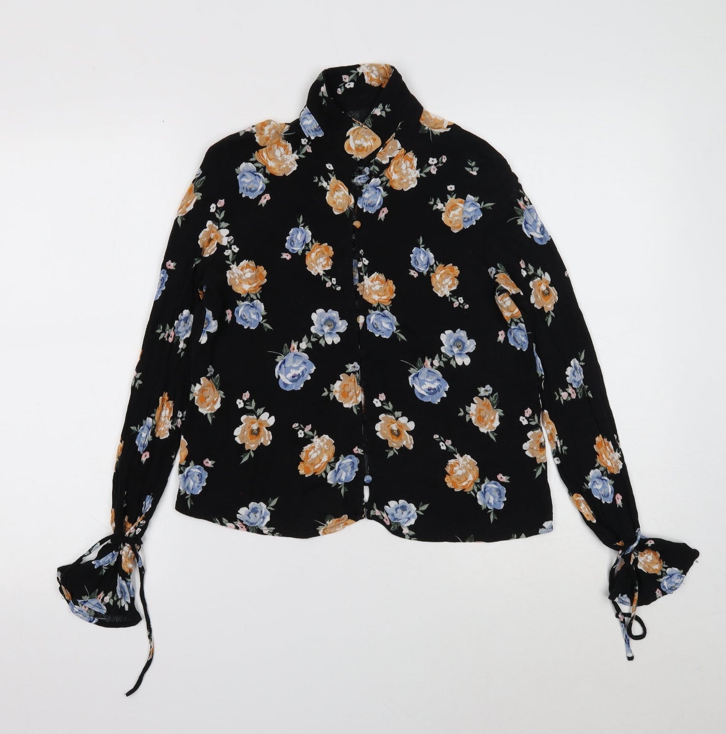Divided Womens Black Floral Viscose Basic Blouse Size 10 Collared