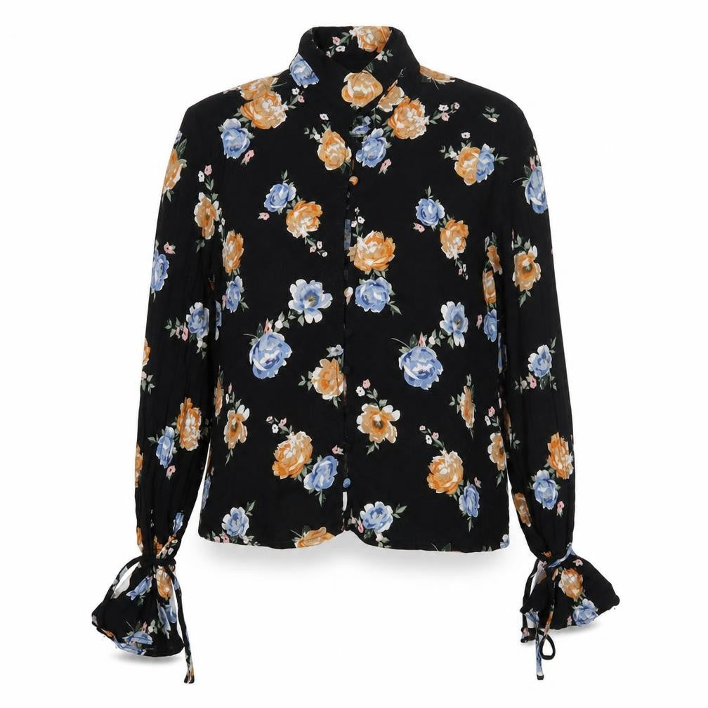 Divided Womens Black Floral Viscose Basic Blouse Size 10 Collared