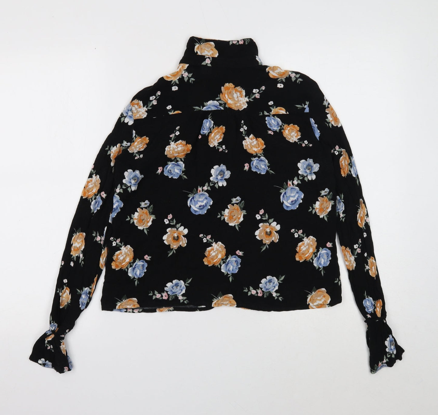 Divided Womens Black Floral Viscose Basic Blouse Size 10 Collared