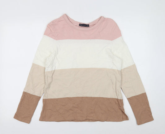 Marks and Spencer Womens Multicoloured Round Neck Striped Cotton Pullover Jumper Size 12
