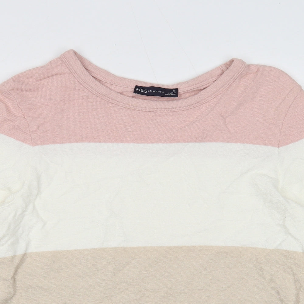Marks and Spencer Womens Multicoloured Round Neck Striped Cotton Pullover Jumper Size 12