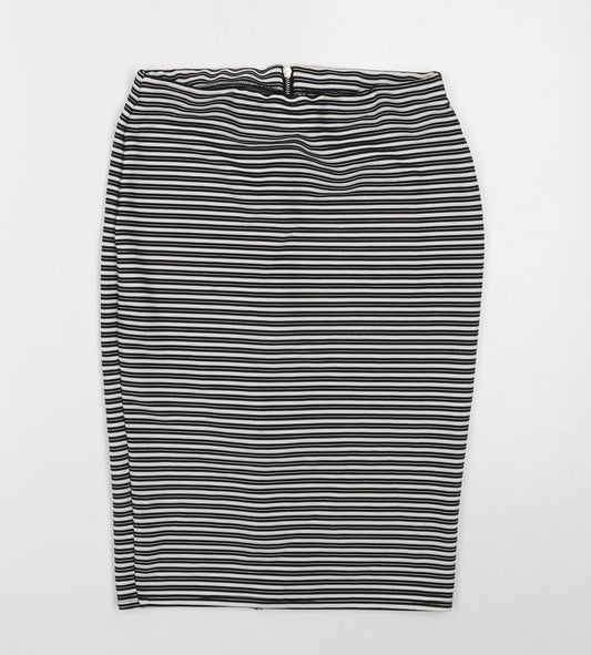 Preworn Womens Black Striped Polyester Straight & Pencil Skirt Size 8