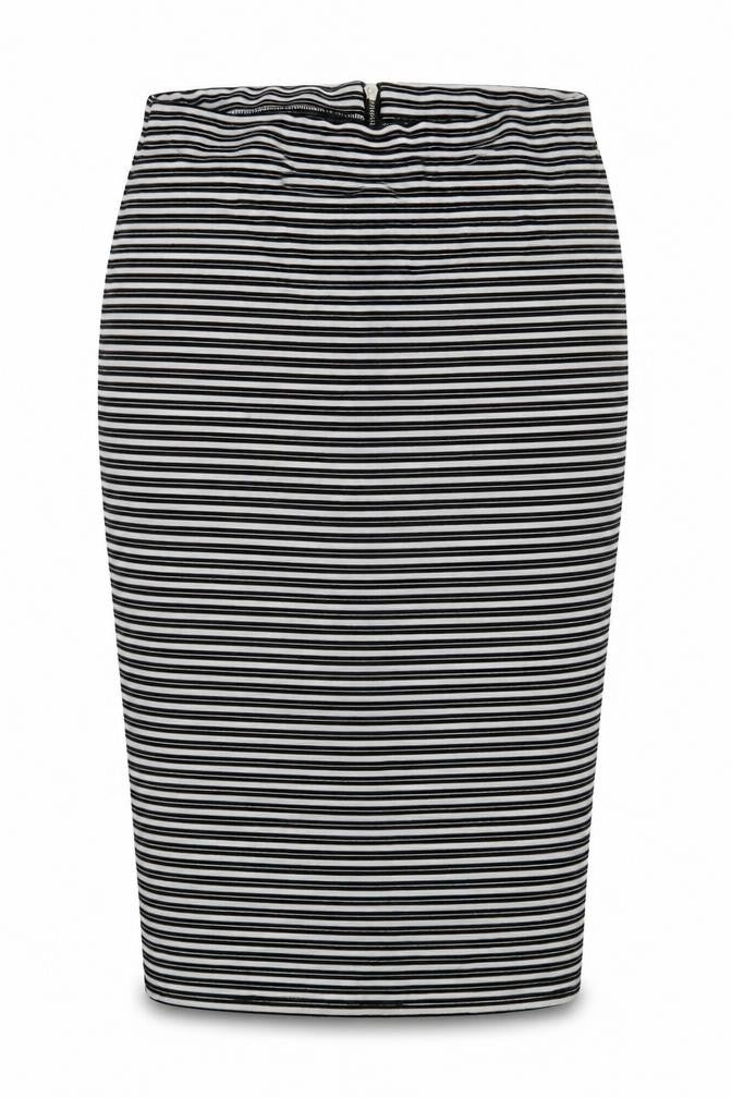 Preworn Womens Black Striped Polyester Straight & Pencil Skirt Size 8