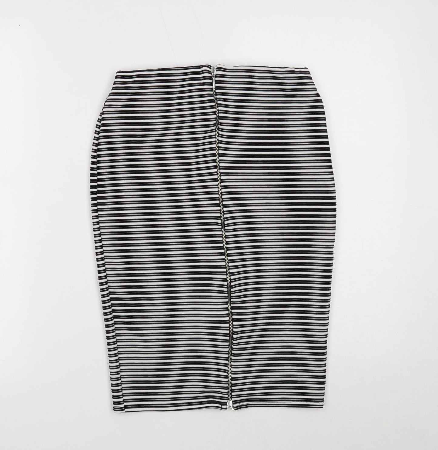 Preworn Womens Black Striped Polyester Straight & Pencil Skirt Size 8
