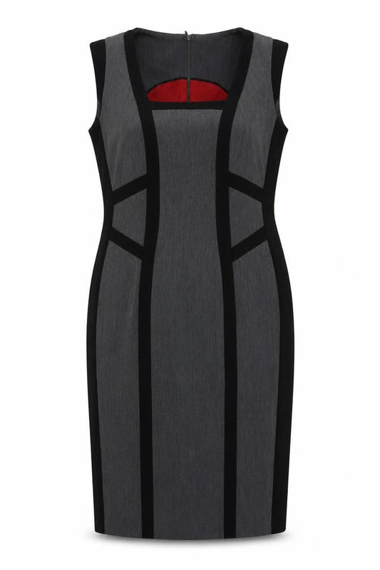 Definitions Womens Grey Polyester Pencil Dress Size 12 Square Neck Zip - Contrasting Trim