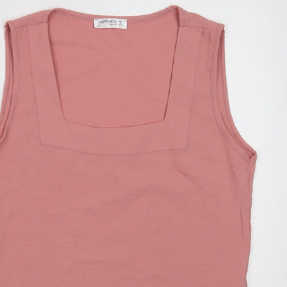 Happiness Womens Pink Polyester Basic Tank Size 8 Square Neck