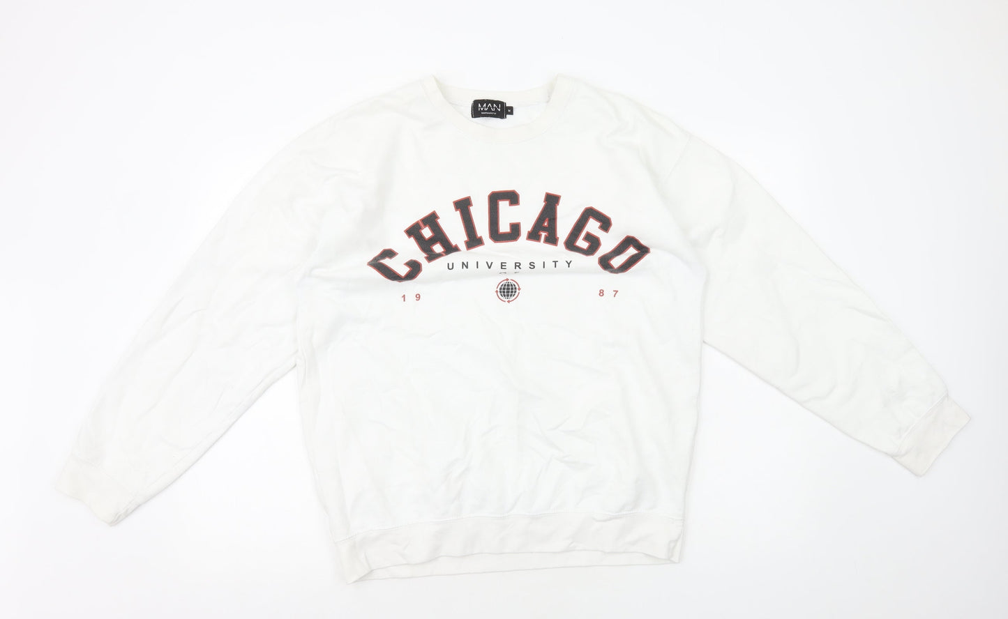 Boohoo Mens White Cotton Pullover Sweatshirt Size M