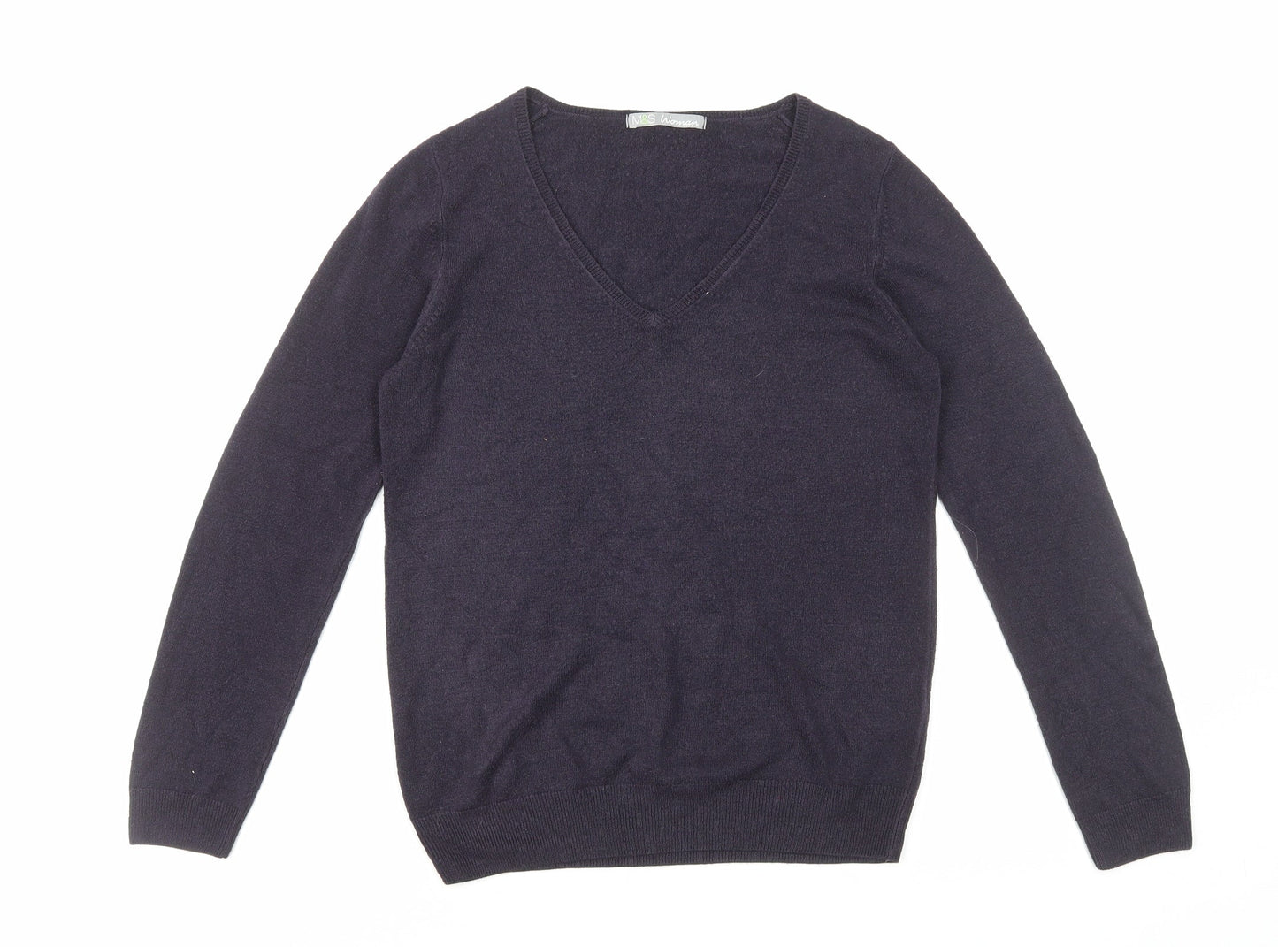 Marks and Spencer Womens Blue V-Neck Acrylic Pullover Jumper Size 10