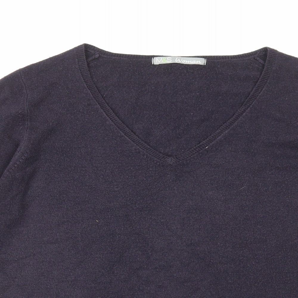 Marks and Spencer Womens Blue V-Neck Acrylic Pullover Jumper Size 10