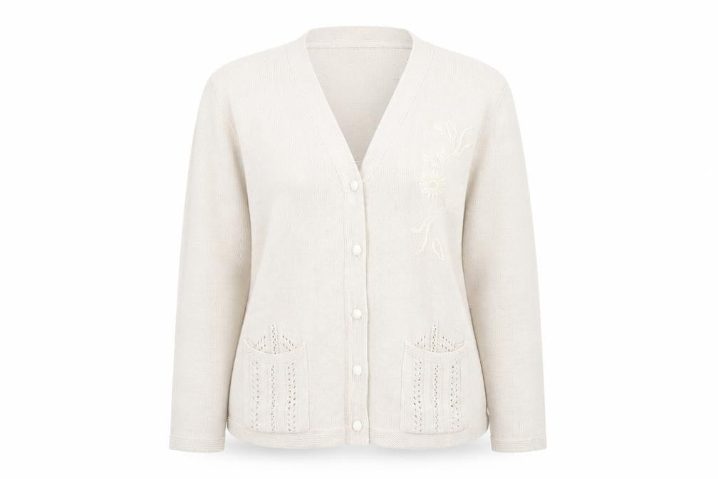 Florida Womens Beige V-Neck Acrylic Cardigan Jumper Size L