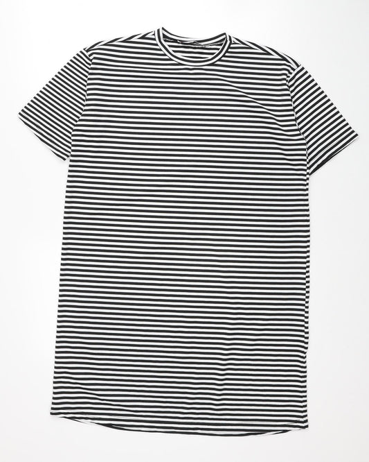 Bigdart Womens Black Striped Polyester T-Shirt Dress Size 8 Crew Neck Pullover