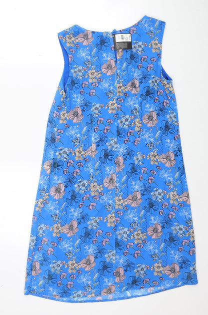 Atmosphere Womens Blue Floral Polyester Shift Size 6 Boat Neck Button