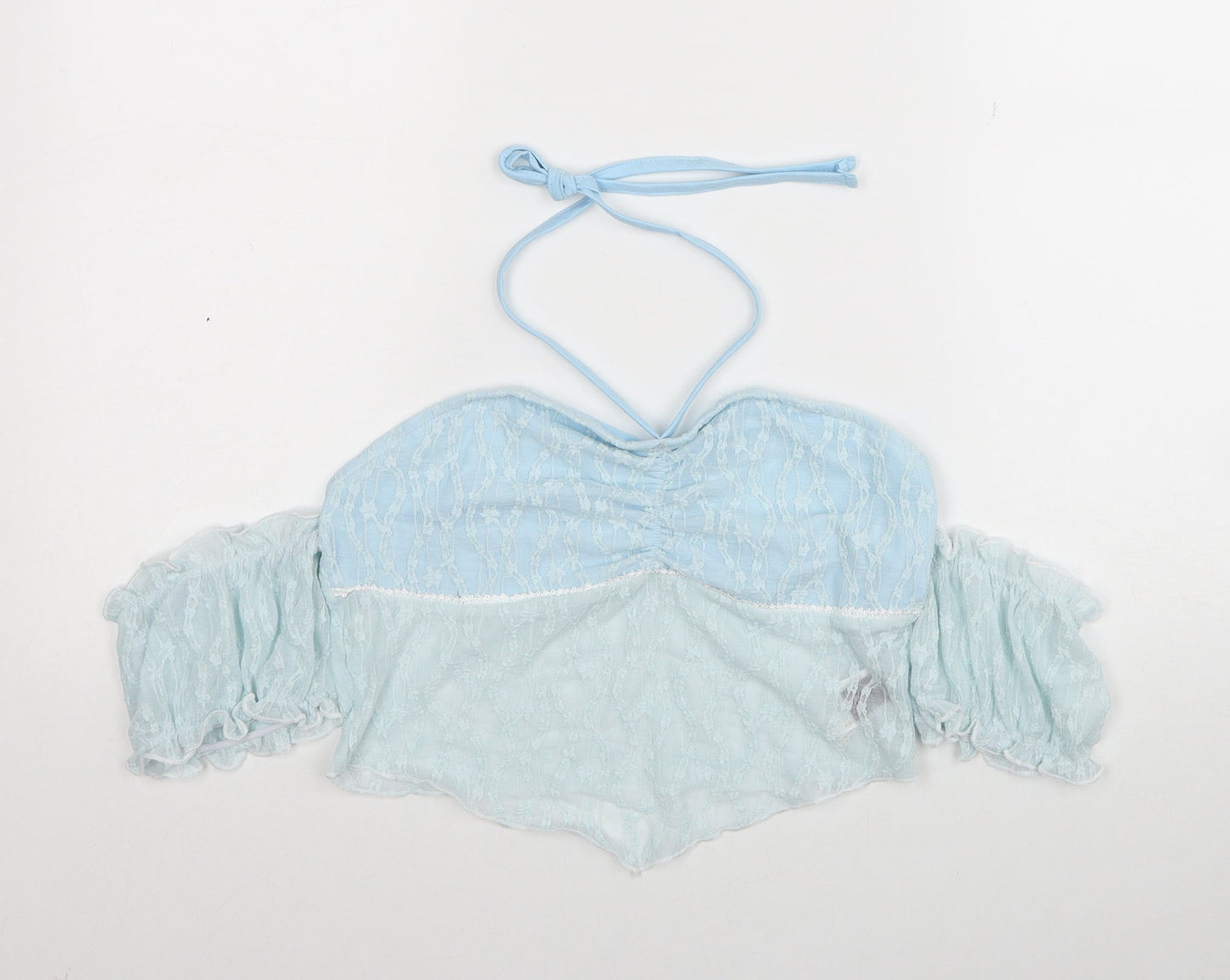 ROMWE Womens Blue Polyester Cropped Blouse Size 10 Sweetheart