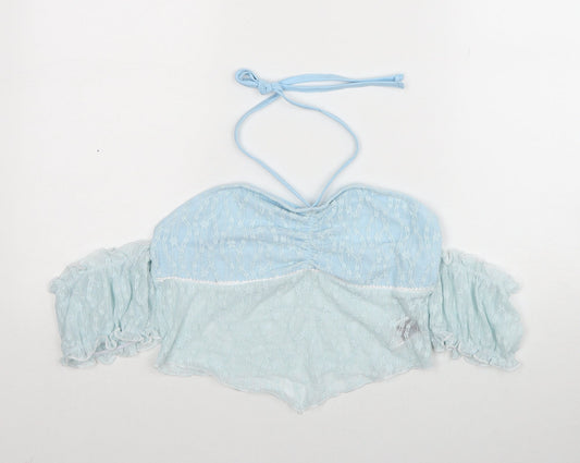 ROMWE Womens Blue Polyester Cropped Blouse Size 10 Sweetheart