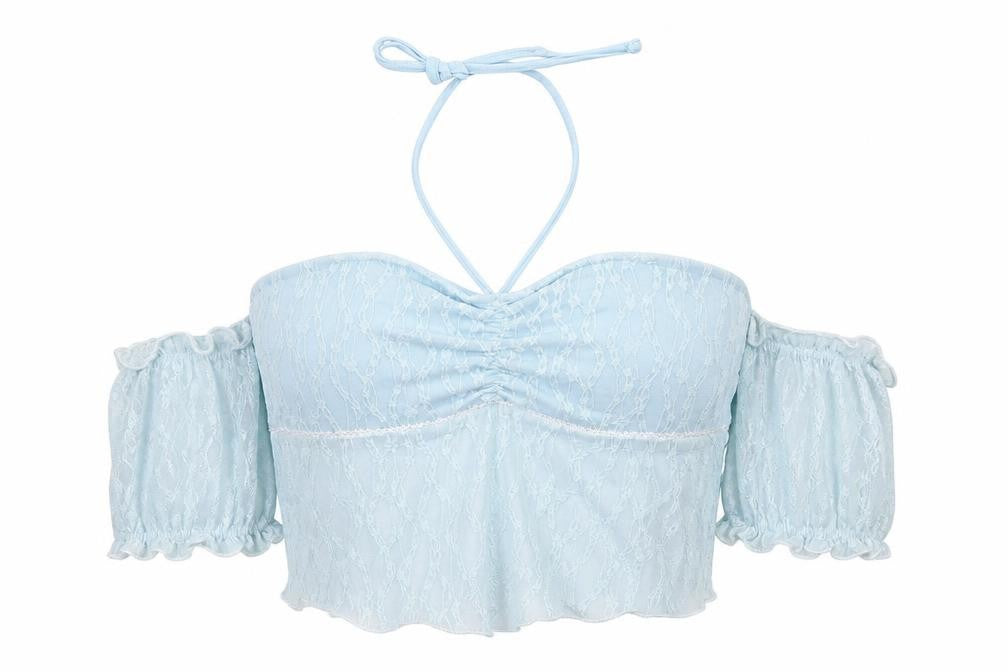 ROMWE Womens Blue Polyester Cropped Blouse Size 10 Sweetheart