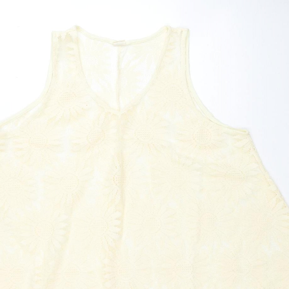 Exist Womens Yellow Floral Polyester Basic Blouse Size M V-Neck