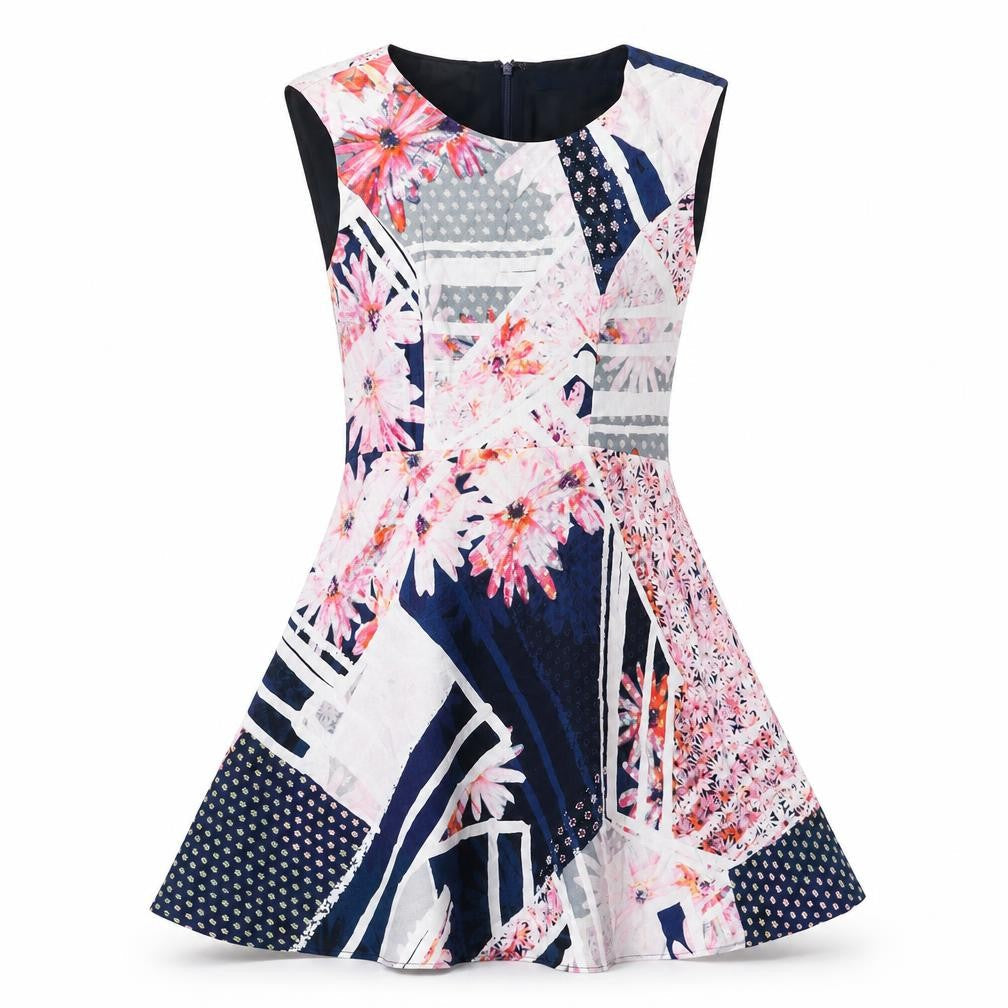 French Connection Womens Multicoloured Geometric Viscose Fit & Flare Size 6 Boat Neck Zip