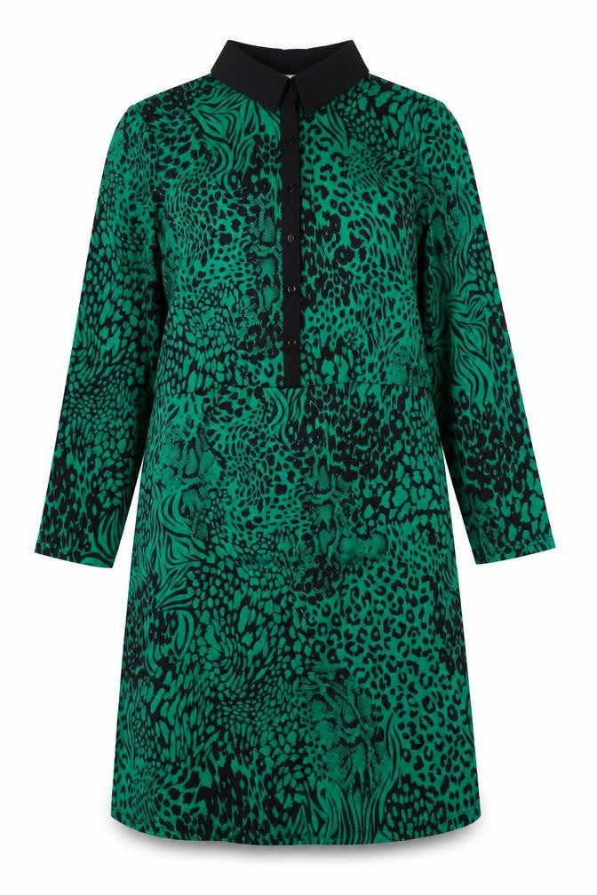 Together Womens Green Geometric Polyester Shirt Dress Size 10 Collared Button