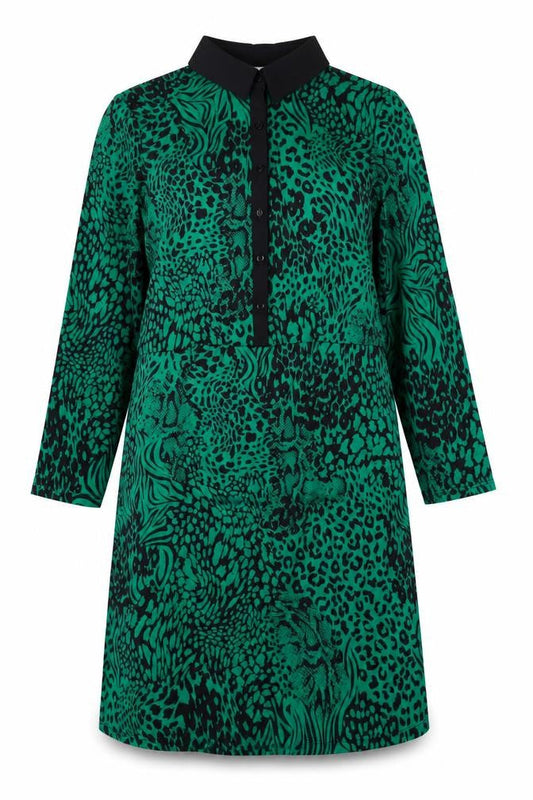 Together Womens Green Geometric Polyester Shirt Dress Size 10 Collared Button