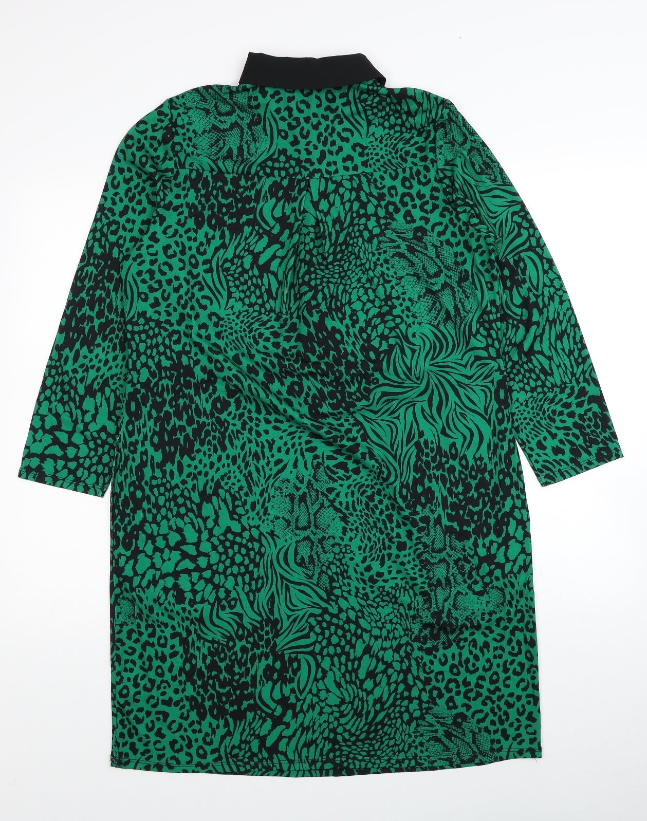 Together Womens Green Geometric Polyester Shirt Dress Size 10 Collared Button