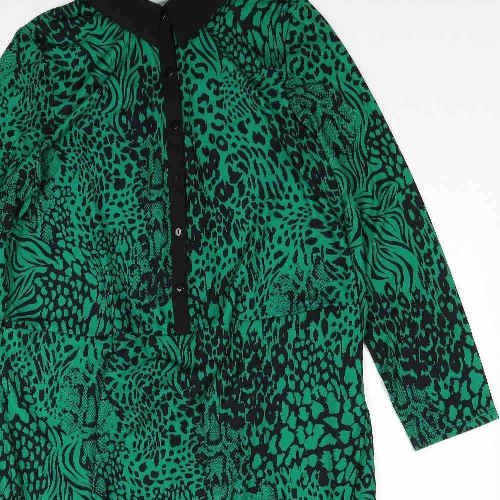 Together Womens Green Geometric Polyester Shirt Dress Size 10 Collared Button
