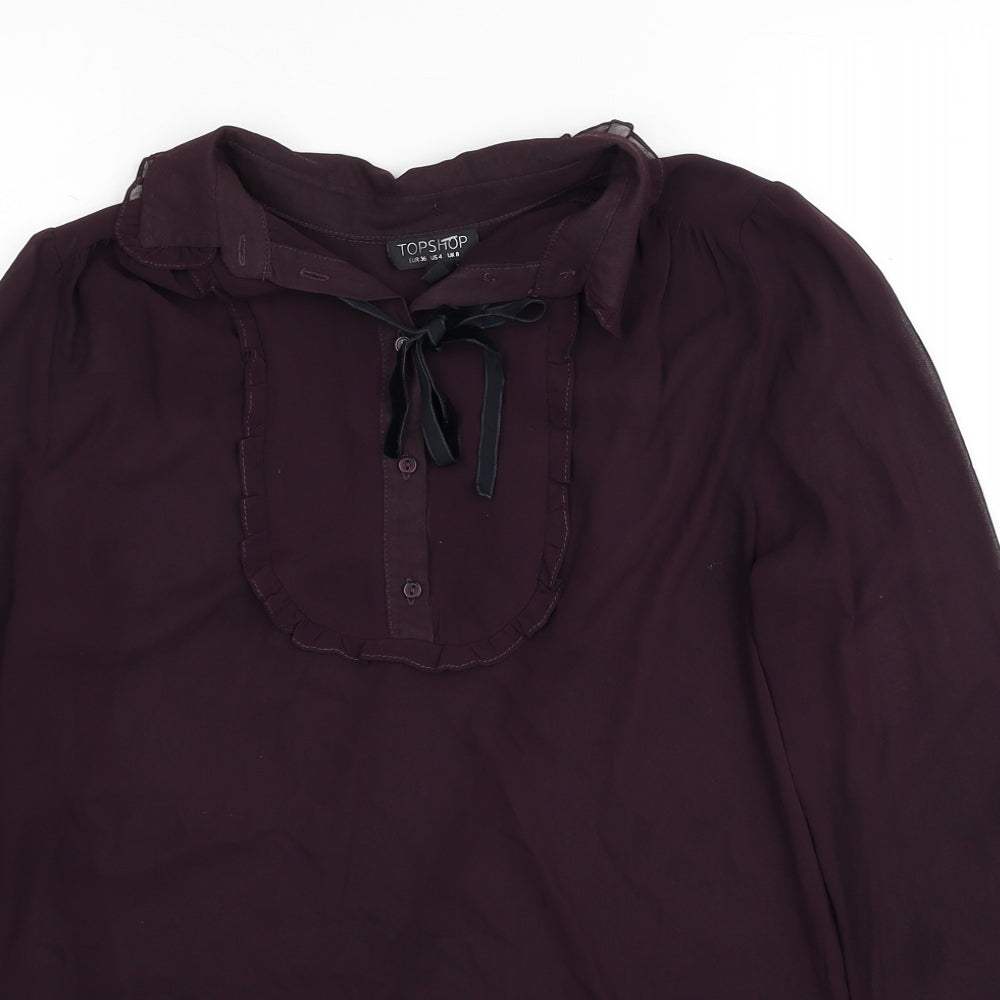 Topshop Womens Red Polyester Basic Blouse Size 8 Collared