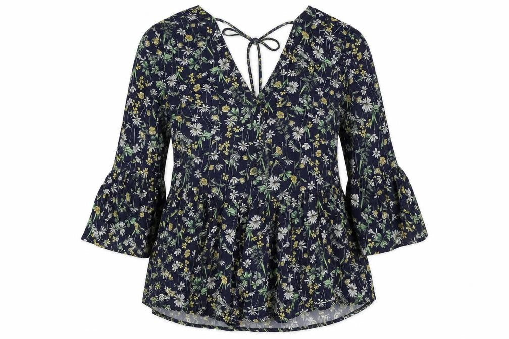 F&F Womens Blue Floral Viscose Basic Blouse Size 6 V-Neck