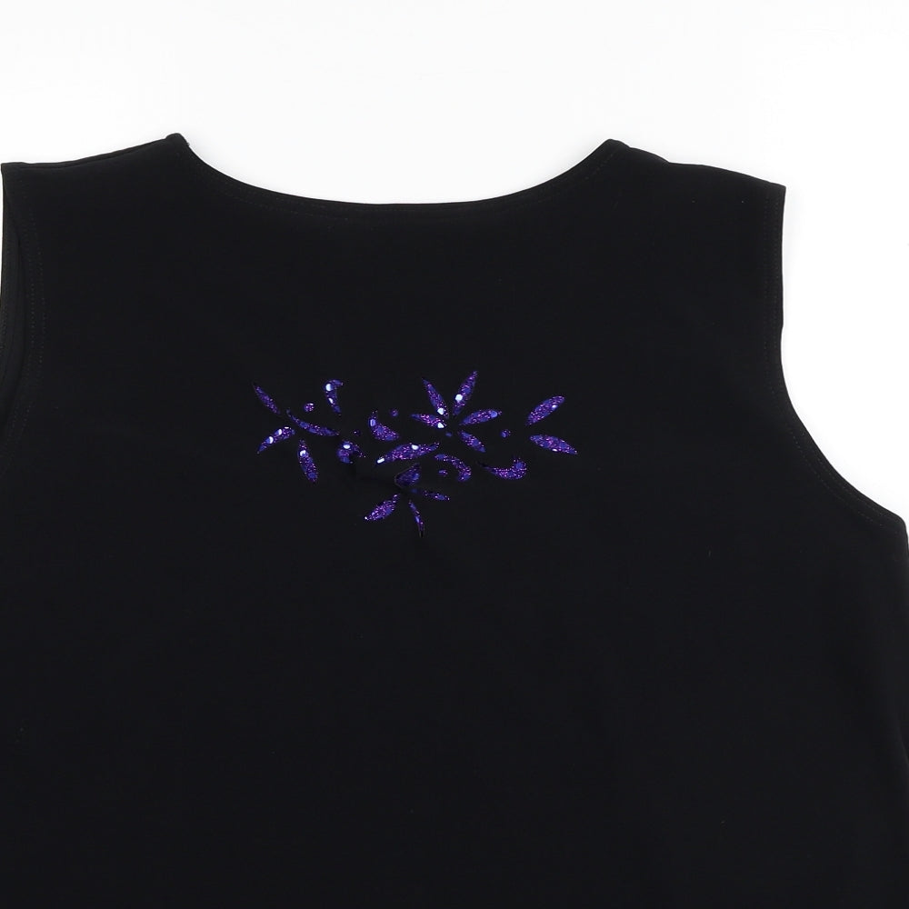 Anne Smith Womens Black Floral Polyester Basic Tank Size 3XL Round Neck